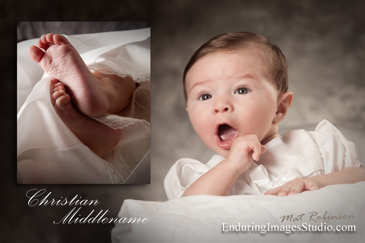 Christening, Baptism portrait photographer works in the photography studio or on location